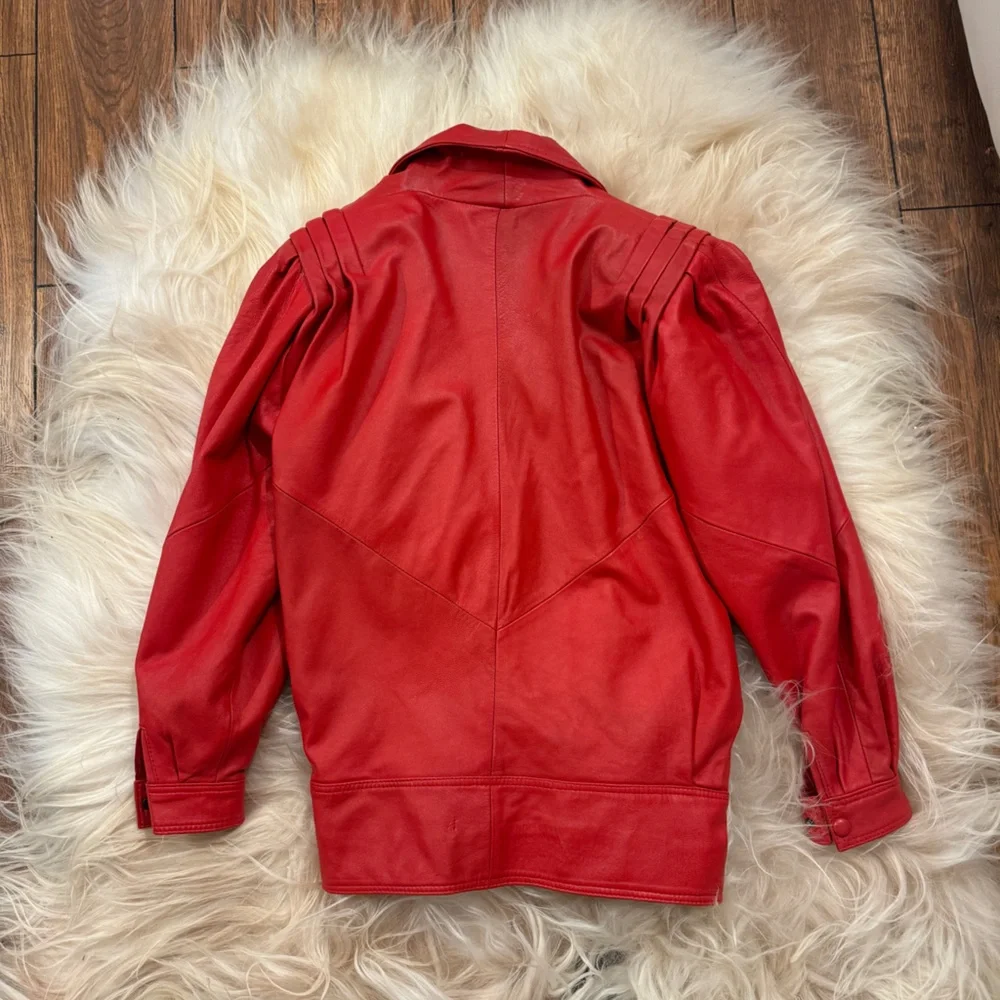 vintage red leather european moto oversized jacket